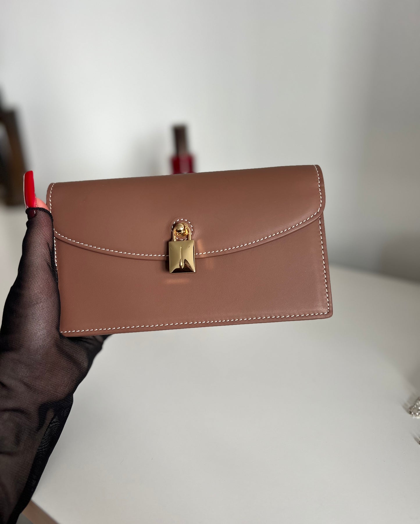 Chocolate Brown Leather Crossbody Bag with Gold Clasp