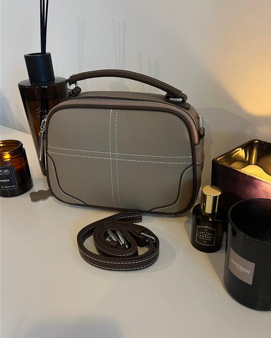 MARIA — Genuine Leather Bag. Color: Taupe