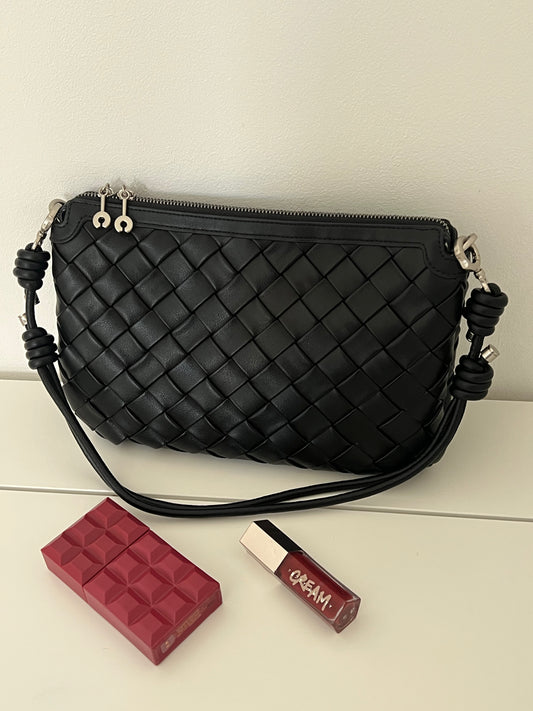 EVA Black Woven Leather Bag – Luxury Shoulder, Clutch & Crossbody