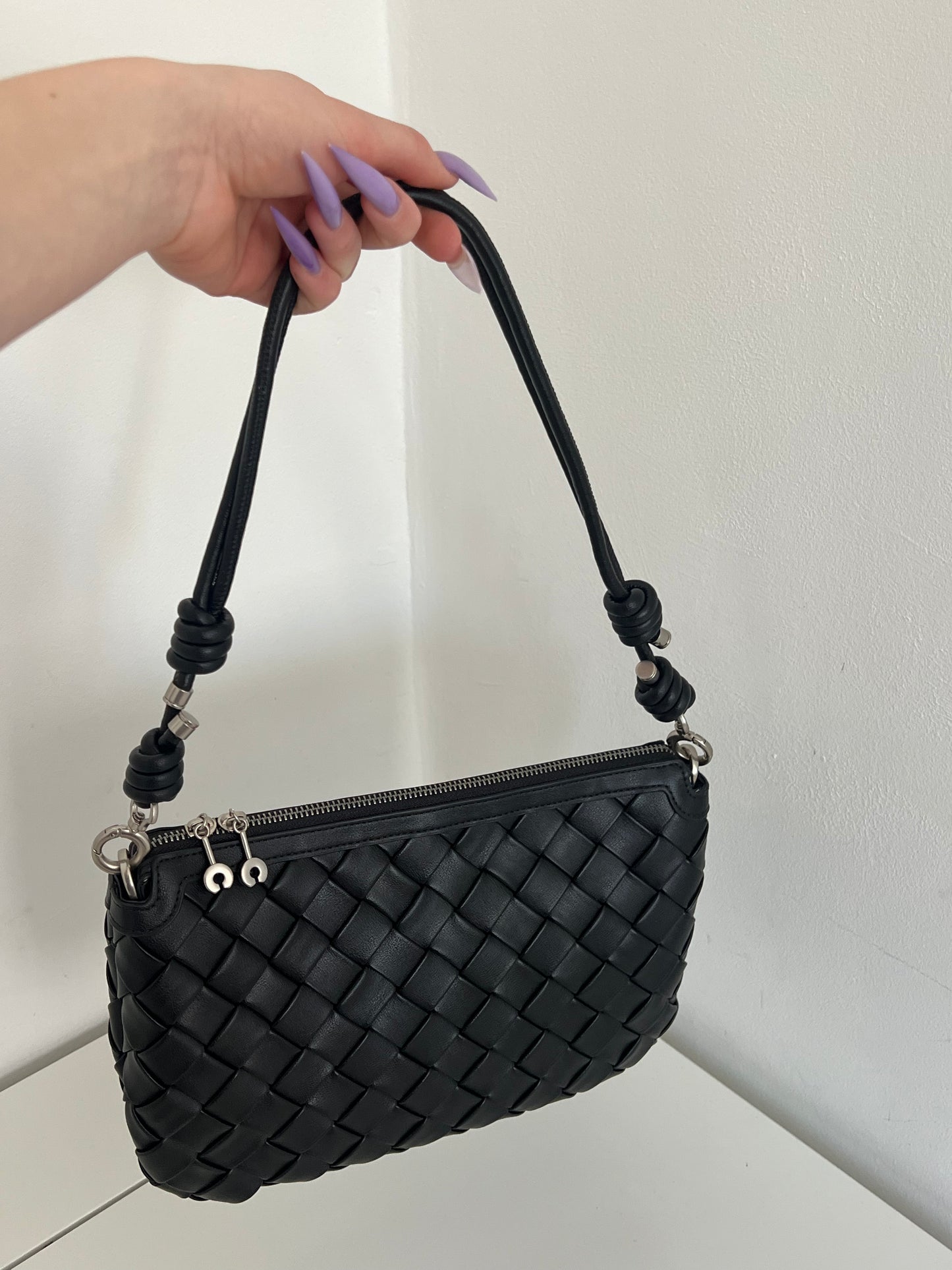 EVA Black Woven Leather Bag – Luxury Shoulder, Clutch & Crossbody