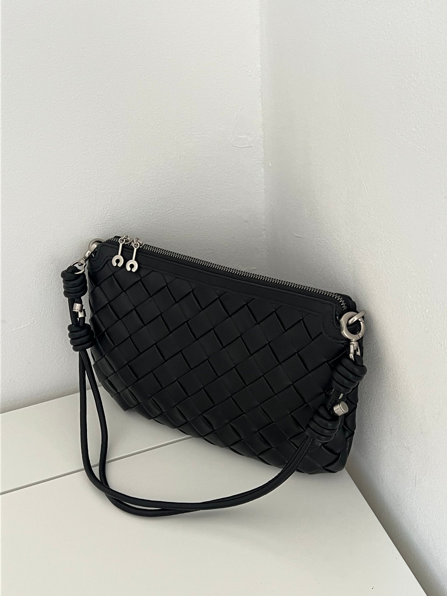 EVA Black Woven Leather Bag – Luxury Shoulder, Clutch & Crossbody