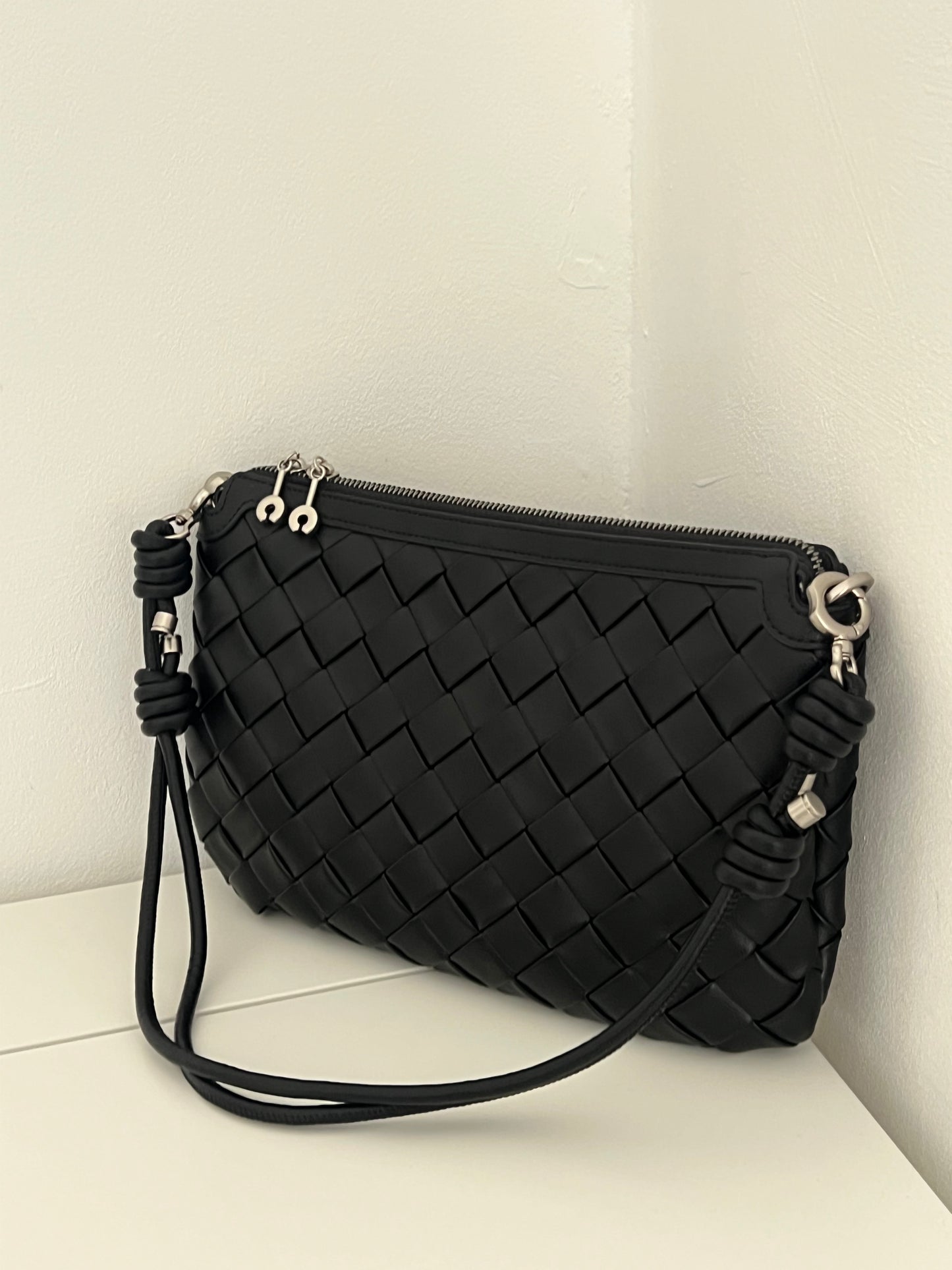 EVA Black Woven Leather Bag – Luxury Shoulder, Clutch & Crossbody