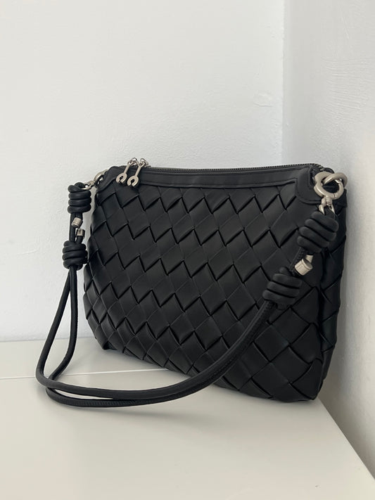 EVA Black Woven Leather Bag – Luxury Shoulder, Clutch & Crossbody