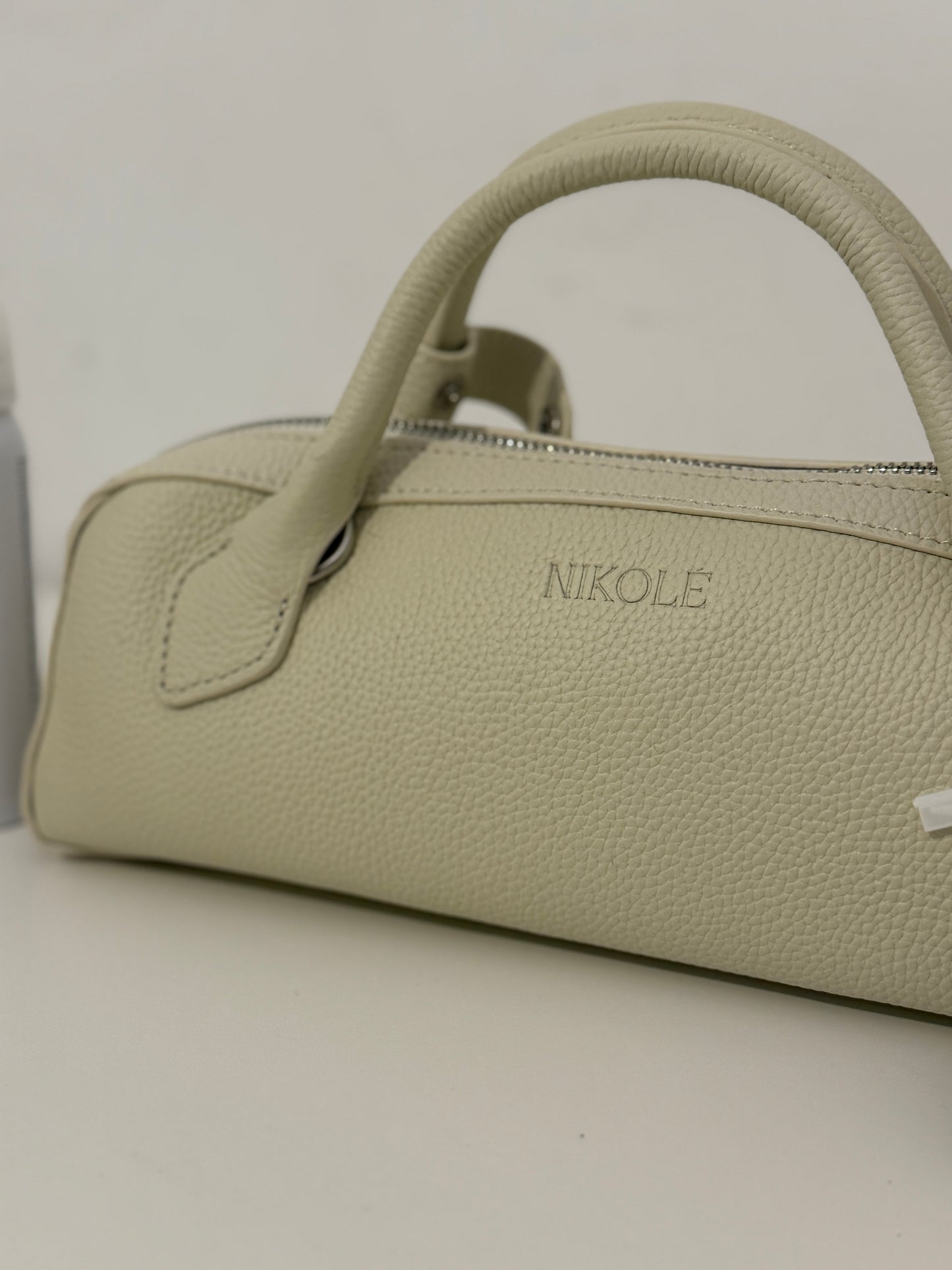 NIKOLÈ Leather Boston Bag – Milk Beige