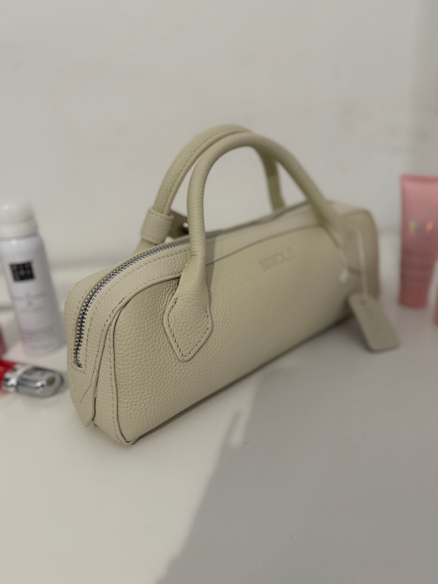 NIKOLÈ Leather Boston Bag – Milk Beige