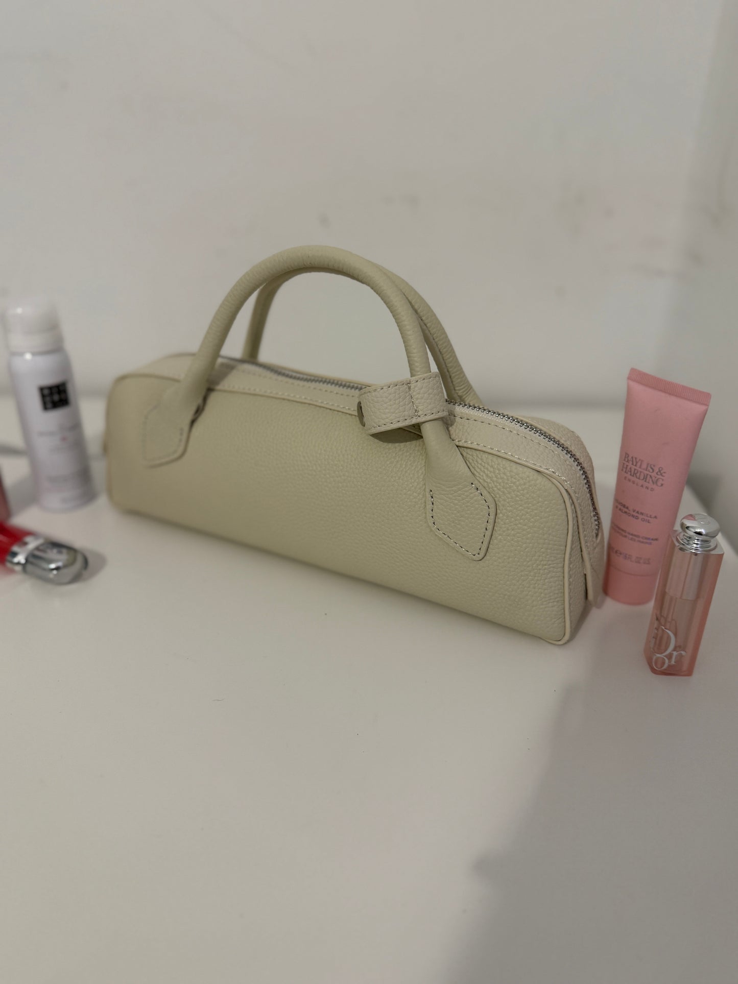 NIKOLÈ Leather Boston Bag – Milk Beige