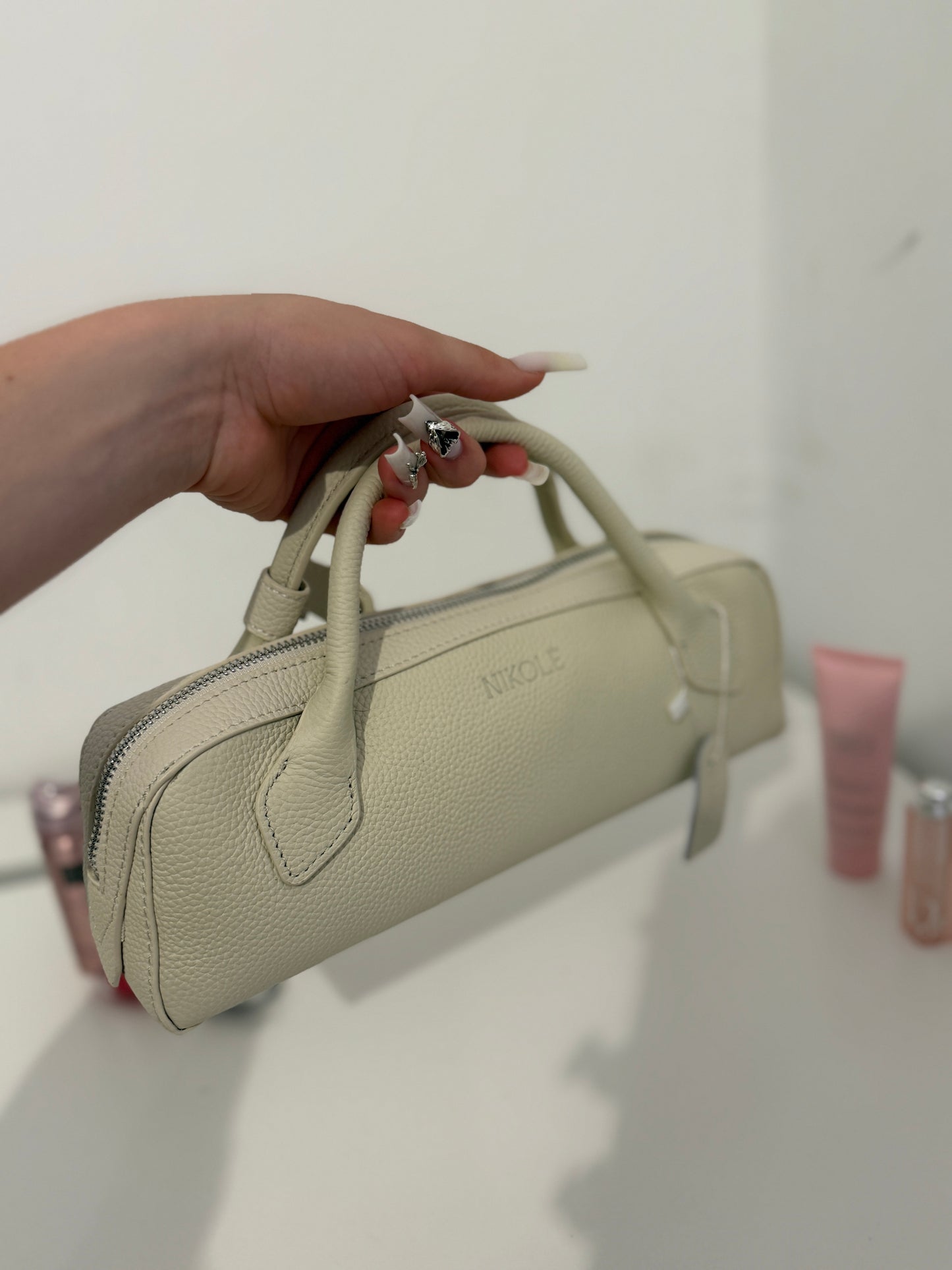 NIKOLÈ Leather Boston Bag – Milk Beige