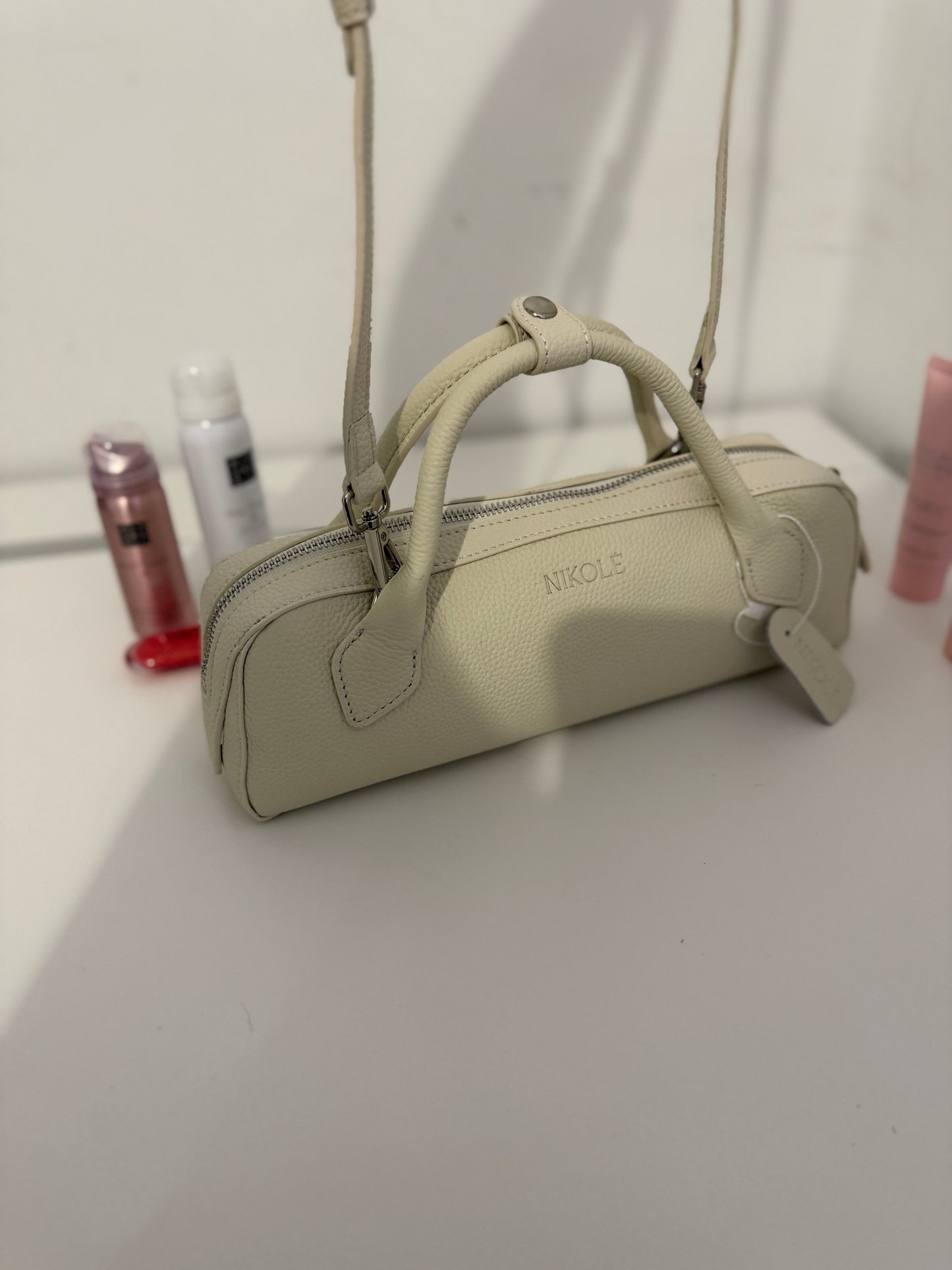 NIKOLÈ Leather Boston Bag – Milk Beige
