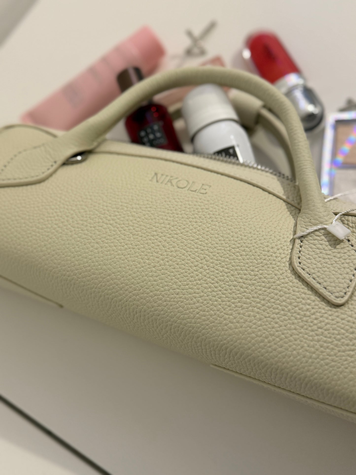 NIKOLÈ Leather Boston Bag – Milk Beige