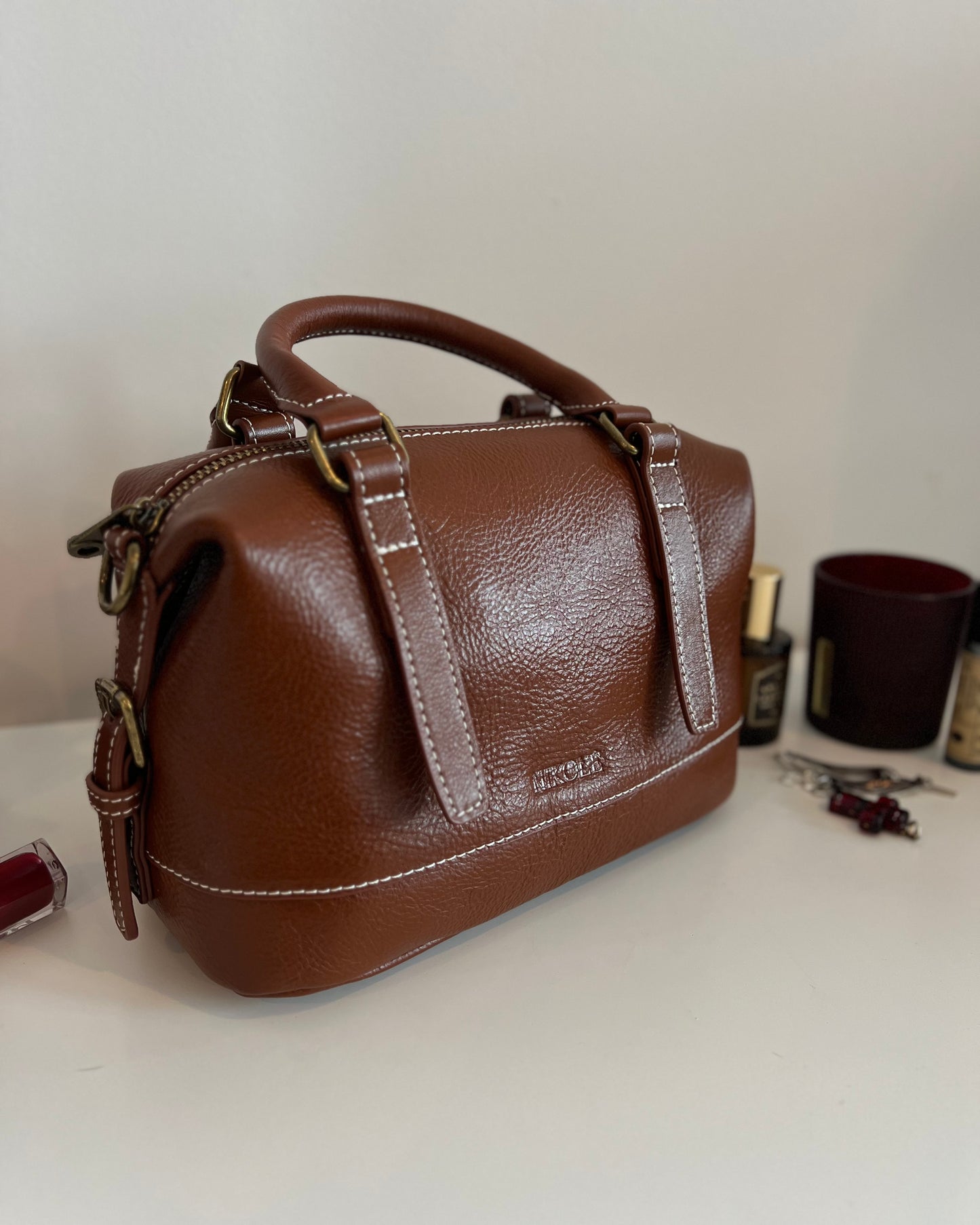 NIKOLÈ Caramel Tote – skórzana torebka damska, elegancka torba na co dzień