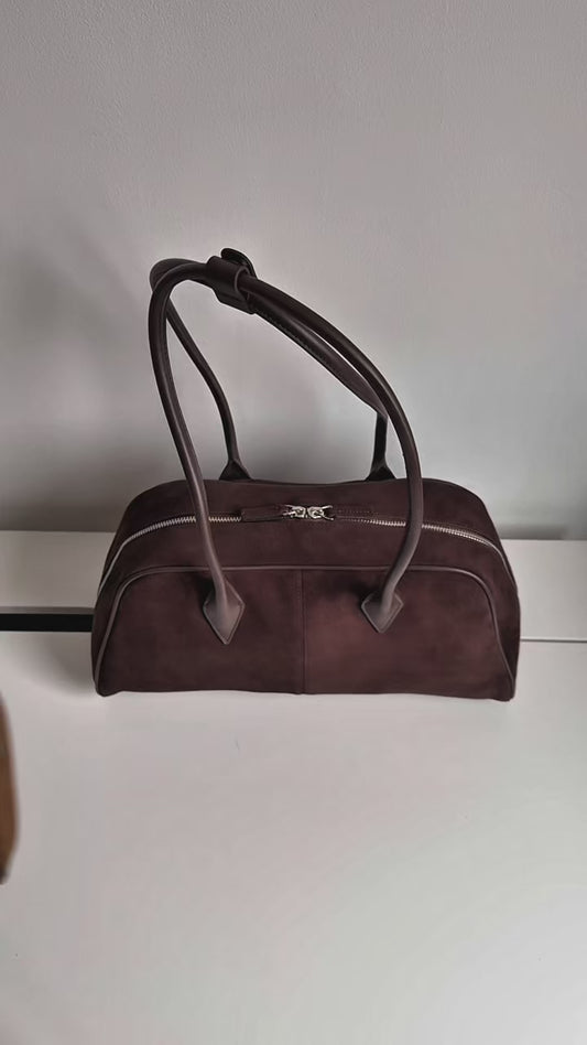 Nina - Chocolate Suede Leather Bag – 100% Natural Leather